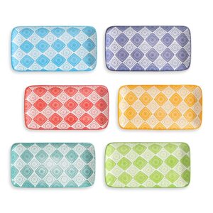 ahx appetizer plates set dessert plate - rectangular small serving plates for sushi | tapas | snack - colorful ceramic serving dishes set of 6 - microwave and dishwasher safe - 8 inch