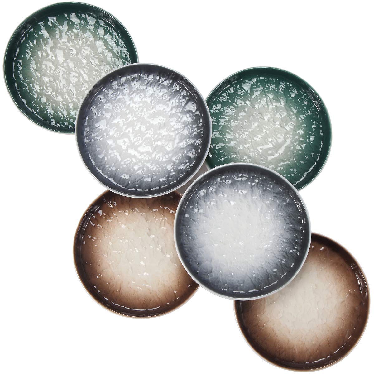 Aquiver 6'' Ceramic Dessert Plates - Porcelain Water Wave Relief Texture Appetizer Plates - Tea Party Small Serving Plates for Cake, Pie, Snacks, Ice cream, Side dish, Waffles, Set of 6 (3 Colors)