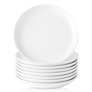 xinltc 8-piece ceramic appetizer plates 5.6 inch, small mini dessert plates dinner plates, lightweight round white plates for bread, butter, dinnerware saucer sets