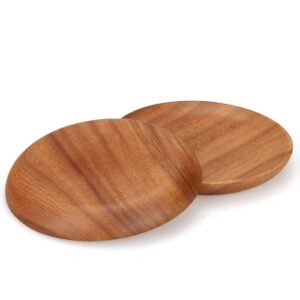 2 Pcs Small Wooden Plates for Eating Acacia Wood Appetizer Plates Snack Plate Mini Serving Dishes Plate Round Charcuterie Boards Cheese Serving Platter Cake Cookie Food Plate