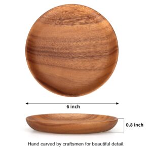 2 Pcs Small Wooden Plates for Eating Acacia Wood Appetizer Plates Snack Plate Mini Serving Dishes Plate Round Charcuterie Boards Cheese Serving Platter Cake Cookie Food Plate