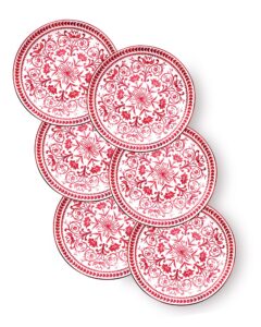 sonemone 6 inch appetizer plates set of 6, christmas red floral ceramic dessert plates for cake, pie, snacks, ice cream, microwave & dishwasher safe