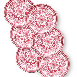 Sonemone 6 Inch Appetizer Plates Set of 6, Christmas Red Floral Ceramic Dessert Plates for Cake, Pie, Snacks, Ice Cream, Microwave & Dishwasher Safe