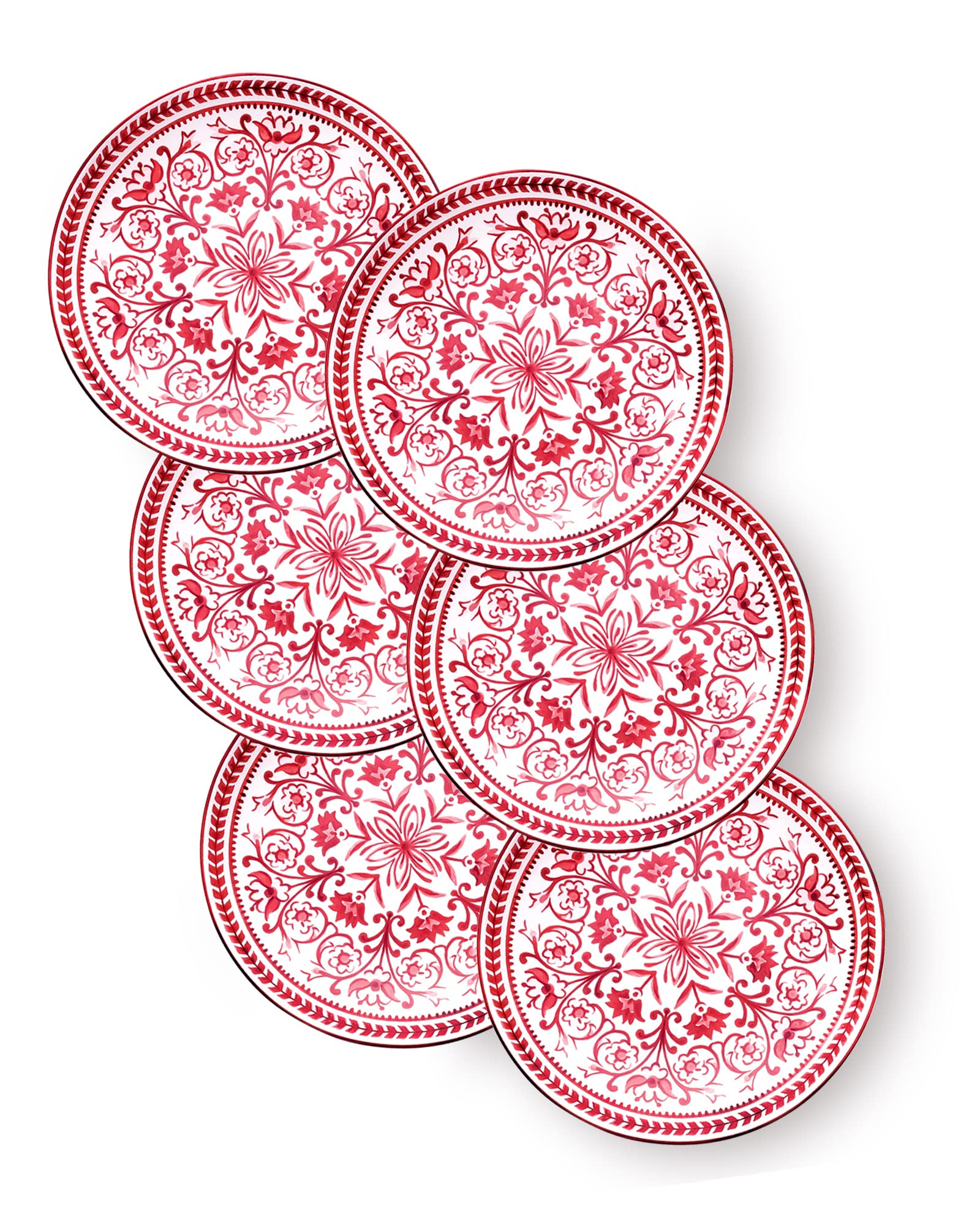 Sonemone 6 Inch Appetizer Plates Set of 6, Christmas Red Floral Ceramic Dessert Plates for Cake, Pie, Snacks, Ice Cream, Microwave & Dishwasher Safe