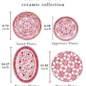 Sonemone 6 Inch Appetizer Plates Set of 6, Christmas Red Floral Ceramic Dessert Plates for Cake, Pie, Snacks, Ice Cream, Microwave & Dishwasher Safe