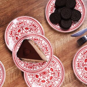 Sonemone 6 Inch Appetizer Plates Set of 6, Christmas Red Floral Ceramic Dessert Plates for Cake, Pie, Snacks, Ice Cream, Microwave & Dishwasher Safe