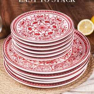 Sonemone 6 Inch Appetizer Plates Set of 6, Christmas Red Floral Ceramic Dessert Plates for Cake, Pie, Snacks, Ice Cream, Microwave & Dishwasher Safe