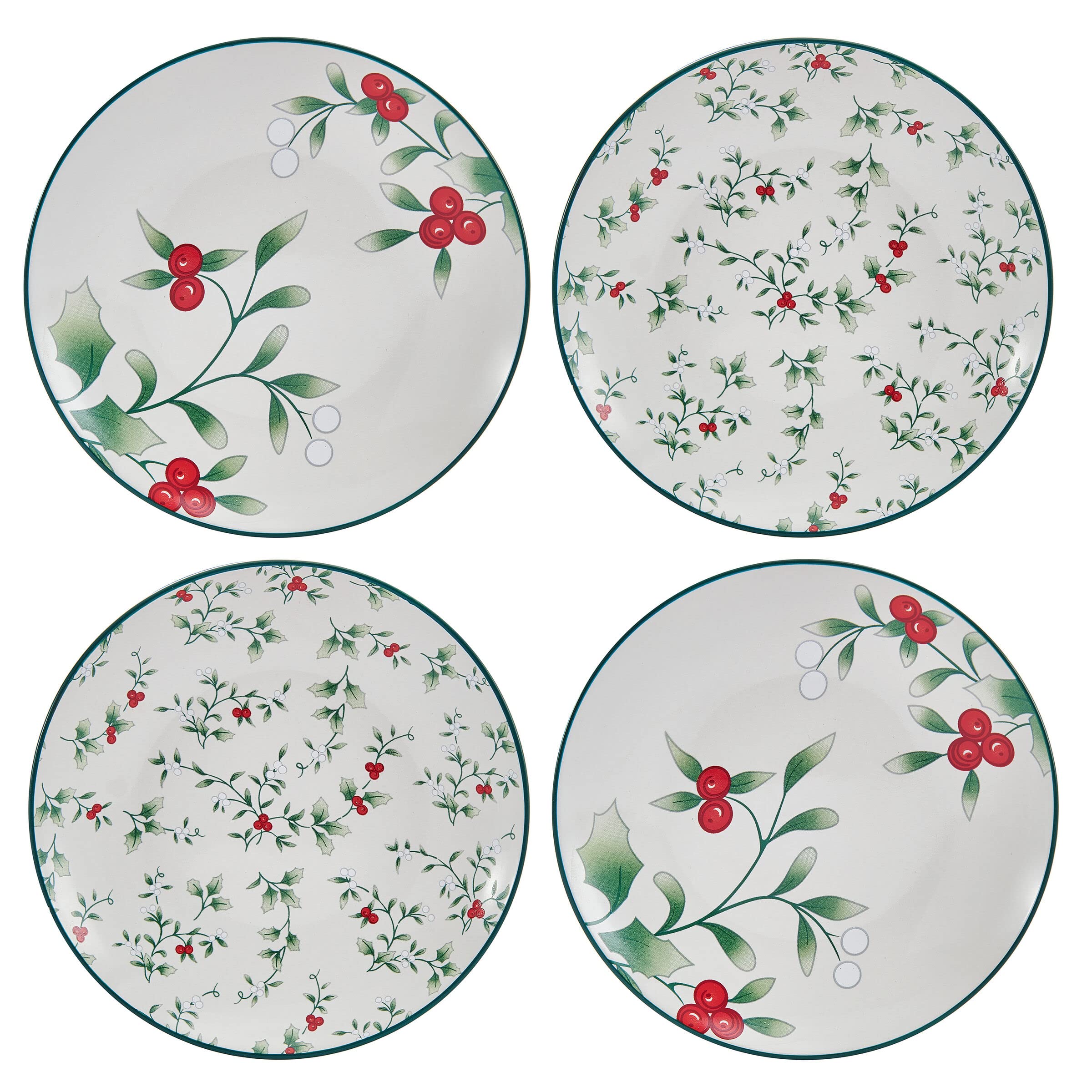 Pfaltzgraff Winterberry Holiday Set of 4 Assorted Appetizer Plates, 6 Inch, Multicolored