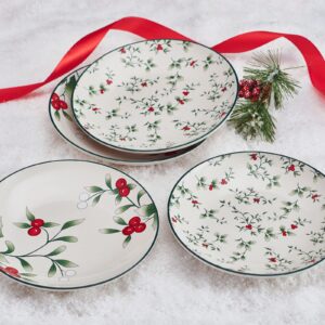 Pfaltzgraff Winterberry Holiday Set of 4 Assorted Appetizer Plates, 6 Inch, Multicolored