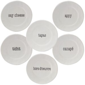 certified international corp it's just words canape plates, assorted designs, set of 6, regular, multicolor