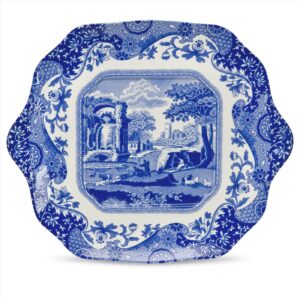 spode blue italian english bread and butter plate | dessert and appetizer plate | square blue and white plate | measures 11-inches | dishwasher and microwave safe