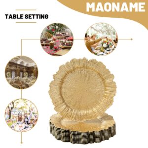 MAONAME Gold Charger Plates Set of 12, Reef Plate Chargers for Dinner Plates, Plastic Decorative Plates for Table Setting, Thanksgiving, Christmas