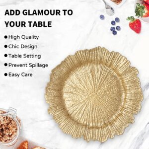 MAONAME Gold Charger Plates Set of 12, Reef Plate Chargers for Dinner Plates, Plastic Decorative Plates for Table Setting, Thanksgiving, Christmas