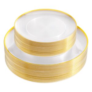 liyh 60pcs clear and gold plastic plates disposable plates heavty duty includes:30 dinner plates 10.25" and 30 dessert plates 7.5" clear plates with gold trim,wedding party plates