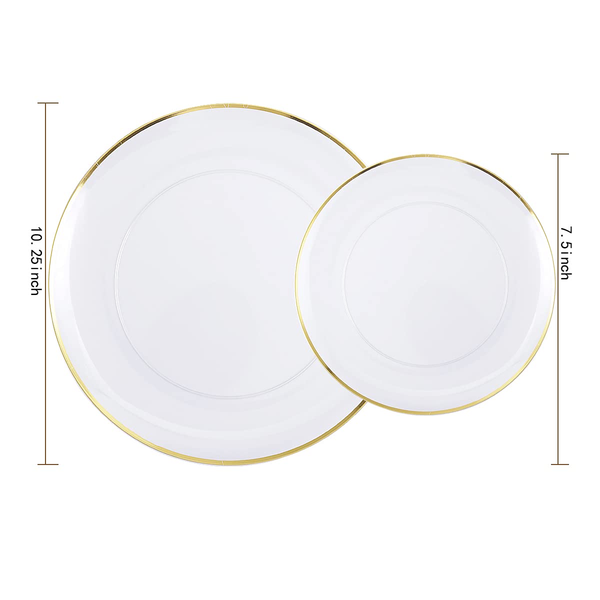 LIYH 60pcs Clear and Gold Plastic Plates Disposable Plates Heavty Duty Includes:30 Dinner Plates 10.25" and 30 Dessert Plates 7.5" Clear Plates with Gold Trim,Wedding Party Plates