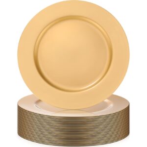 zopeal 24 pcs plastic charger plates round dinner chargers 13 inch chargers for dinner plates disposable charger service plates for christmas halloween wedding party catering event decoration (gold)