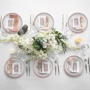 18 PCS Clear Charger Plates with Beaded Rim 13 Inch Plastic Round Charger Plates Bulk Acrylic Round Dinner Plate Chargers Decorative Plates for Home Kitchen Party Wedding Tabletop Decor(Rose Gold)