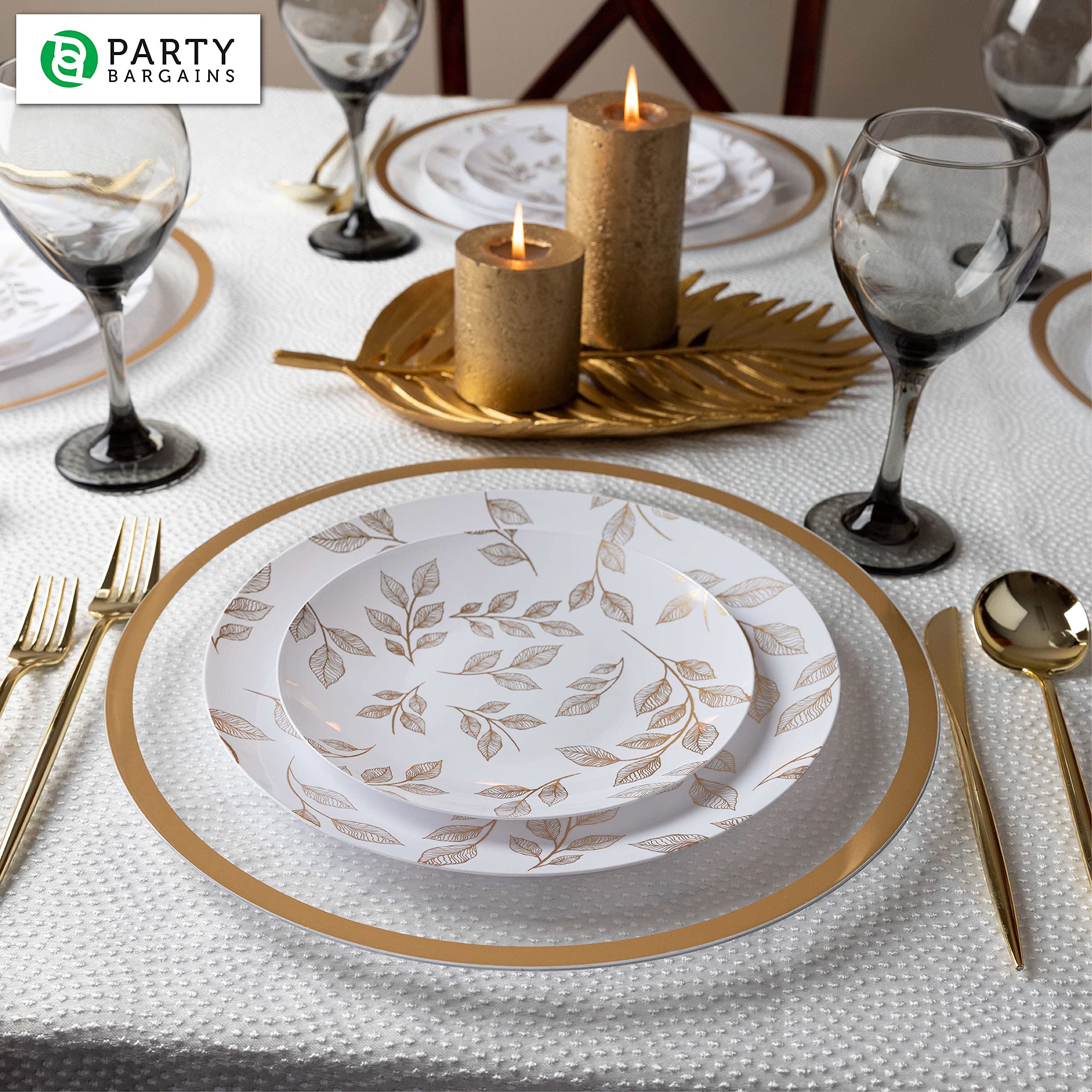 PARTY BARGAINS 13-Inch Charger Plates - 16 Pack, Clear Gold Rim, Heavy-Duty Disposable Chargers for Elegant Dining - Ideal for Weddings and Formal Events