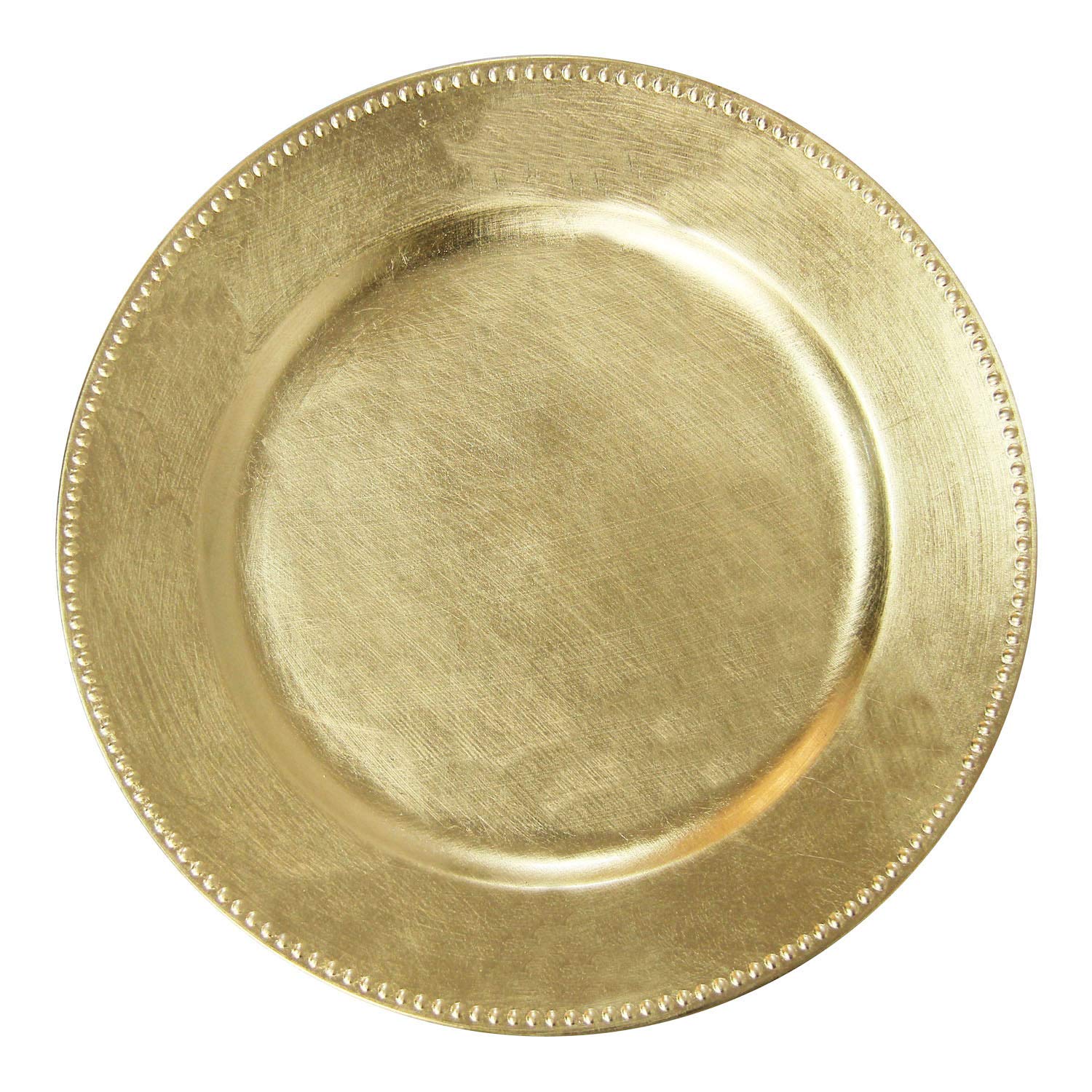 WELMATCH Gold Plastic Beaded Charger Plates - 12 pcs 13 Inch Round Wedding Party Decroation Metallic Charger Plates (Gold, 12)