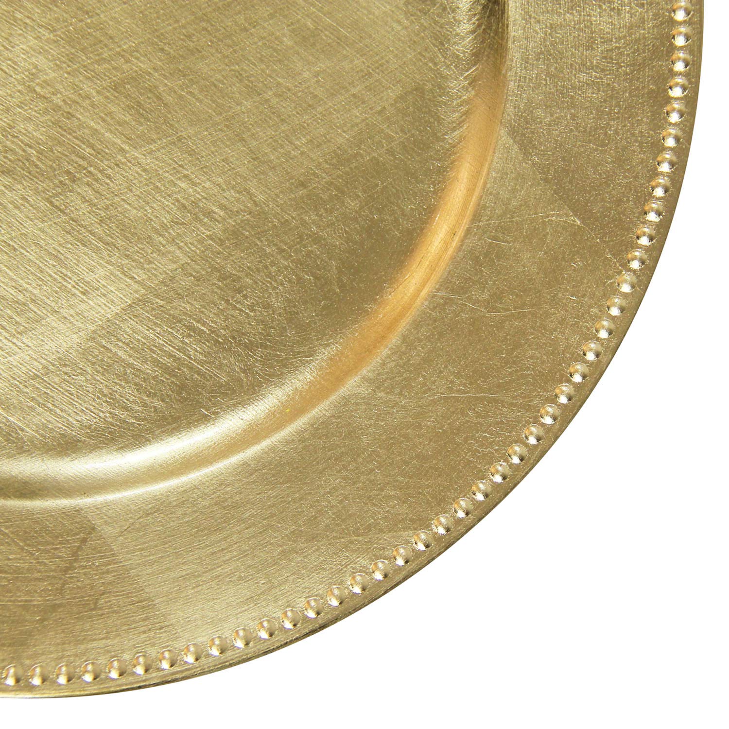 WELMATCH Gold Plastic Beaded Charger Plates - 12 pcs 13 Inch Round Wedding Party Decroation Metallic Charger Plates (Gold, 12)