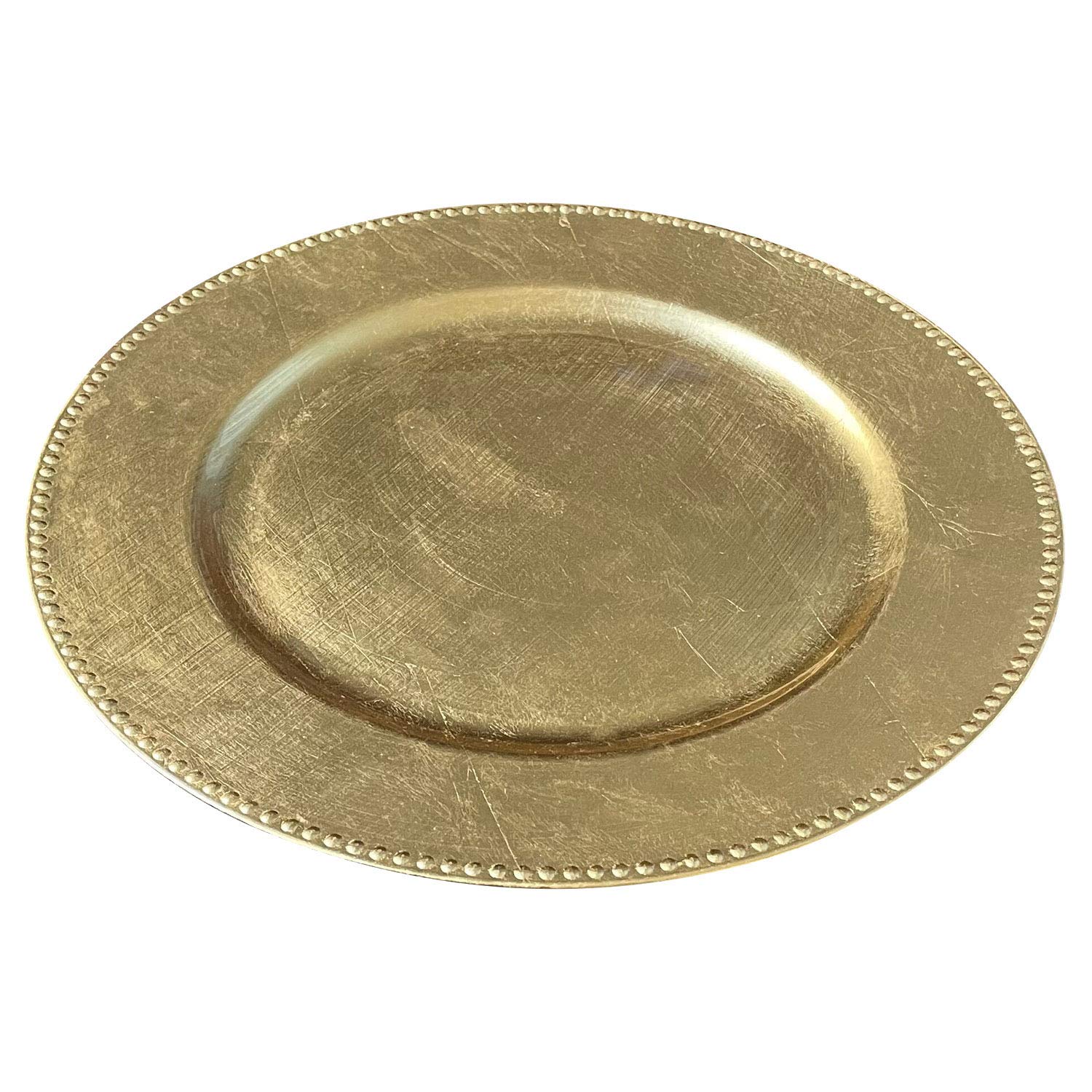 WELMATCH Gold Plastic Beaded Charger Plates - 12 pcs 13 Inch Round Wedding Party Decroation Metallic Charger Plates (Gold, 12)