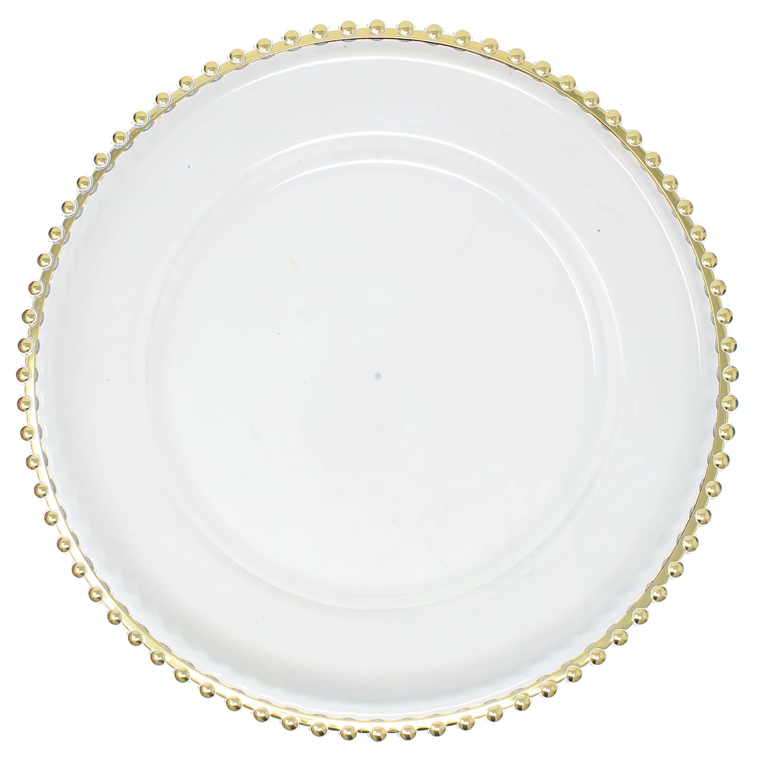 Ms Lovely Metallic Foil Charger Plates with Metallic Beaded Rim - Set of 6 - Made of Thick Plastic - Gold