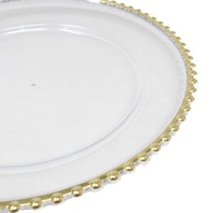 Ms Lovely Metallic Foil Charger Plates with Metallic Beaded Rim - Set of 6 - Made of Thick Plastic - Gold