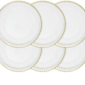 Ms Lovely Metallic Foil Charger Plates with Metallic Beaded Rim - Set of 6 - Made of Thick Plastic - Gold