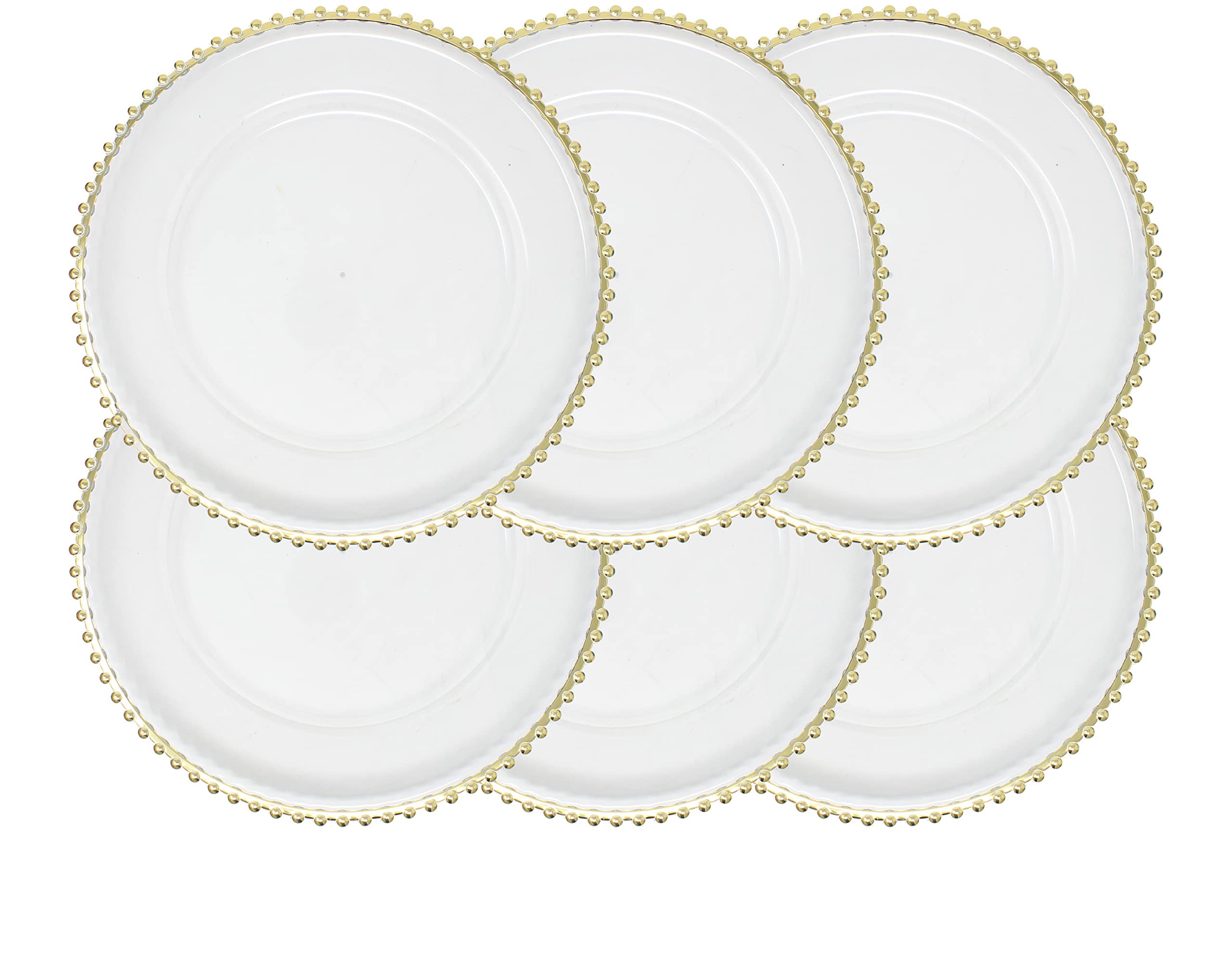 Ms Lovely Metallic Foil Charger Plates with Metallic Beaded Rim - Set of 6 - Made of Thick Plastic - Gold