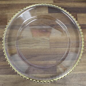 Ms Lovely Metallic Foil Charger Plates with Metallic Beaded Rim - Set of 6 - Made of Thick Plastic - Gold