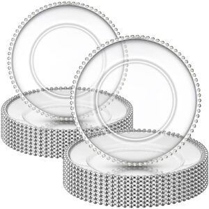 18 pcs plastic beaded charger plates 13 inch round dinner chargers silver bead charger for dinner plates clear service plates for wedding birthday party events bridal shower dinner tabletop decoration