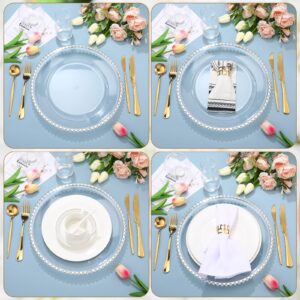 18 Pcs Plastic Beaded Charger Plates 13 Inch Round Dinner Chargers Silver Bead Charger for Dinner Plates Clear Service Plates for Wedding Birthday Party Events Bridal Shower Dinner Tabletop Decoration