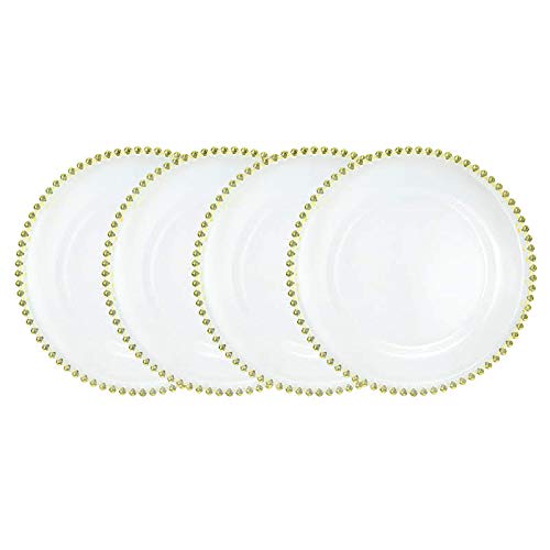 USA Party Flower Elegant Clear Acrylic(Plastic) Charger Plate with Bead Rim, Set of 12 (12.5 inch) (Gold)