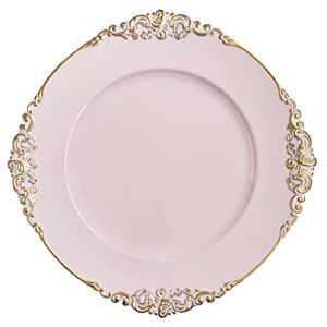 henilosson pink charger plates gold trim - antique plate chargers for dinner plates - set of 6 dinner chargers（6，pink）