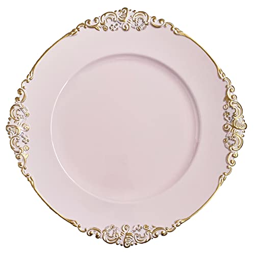 Henilosson Pink Charger Plates Gold Trim - Antique Plate Chargers for Dinner Plates - Set of 6 Dinner Chargers（6，pink）