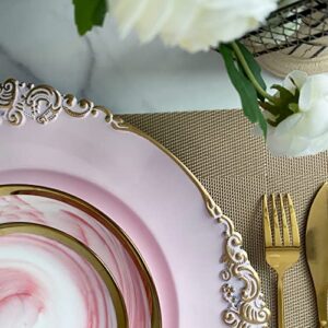 Henilosson Pink Charger Plates Gold Trim - Antique Plate Chargers for Dinner Plates - Set of 6 Dinner Chargers（6，pink）