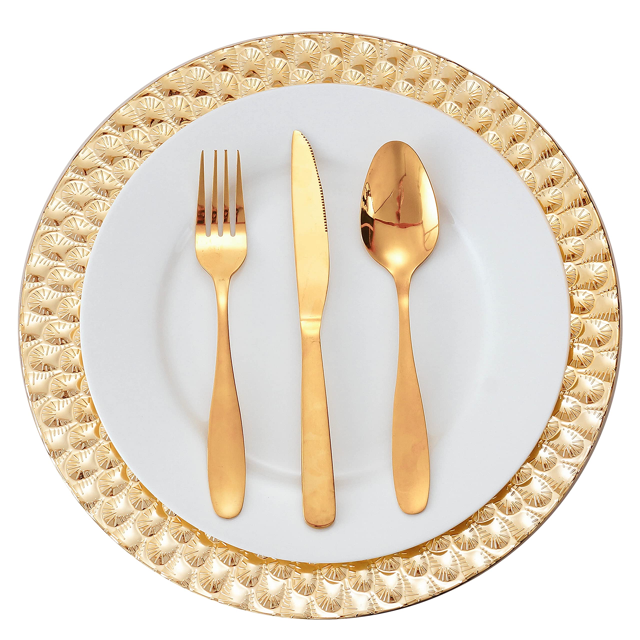 USA Party Flower Peacock Plastic Charger Plate, Set of 12 (13 Inch)(Gold)