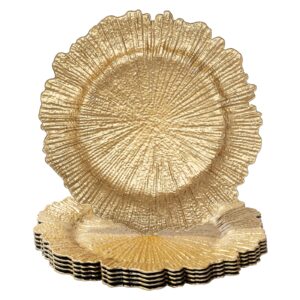 maoname round 13" gold charger plates, set of 6, reef plate chargers for dinner plates, plastic table chargers for wedding, thanksgiving, christmas
