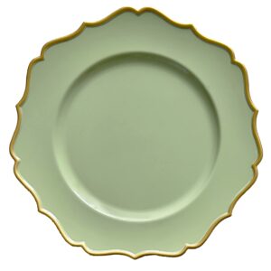 henilosson green charger plates gold trim - classic plate chargers for dinner plates - set of 6 dinner chargers（6，green）