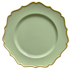 Henilosson Green Charger Plates Gold Trim - Classic Plate Chargers for Dinner Plates - Set of 6 Dinner Chargers（6，Green）