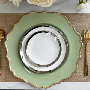 Henilosson Green Charger Plates Gold Trim - Classic Plate Chargers for Dinner Plates - Set of 6 Dinner Chargers（6，Green）