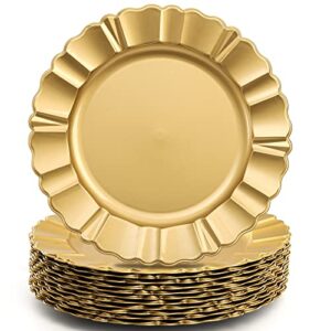 cedilis 12 pack gold plastic charger plates, 13 inch round charger for dinner plate, fluted edge charger plates for wedding party decoration