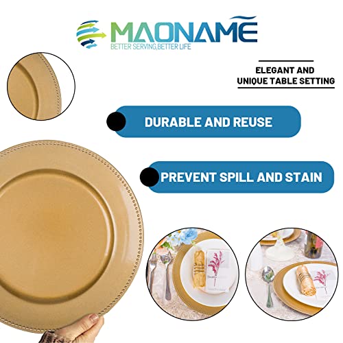 MAONAME 13" Gold Charger Plates, Round Chargers for Dinner Plates, Plastic Beaded Plate Chargers for Dinner Plate, Table Setting, Wedding, Set of 6