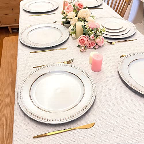 Umisriro White Charger Plates,13 Inch Vintage Dinner Plate Chargers Round Server Ware.Set of 6 Plastic Beaded Chargers for Dinner Plates, Party, Wedding(White)