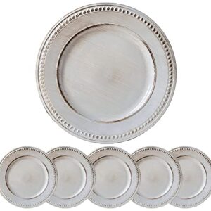 Umisriro White Charger Plates,13 Inch Vintage Dinner Plate Chargers Round Server Ware.Set of 6 Plastic Beaded Chargers for Dinner Plates, Party, Wedding(White)