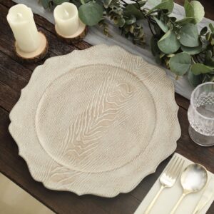 efavormart 6 pack | 13" rustic white wooden textured acrylic charger plates with scalloped rim
