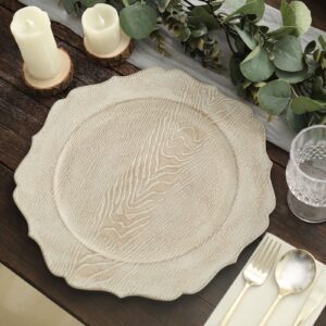 Efavormart 6 Pack | 13" Rustic White Wooden Textured Acrylic Charger Plates With Scalloped Rim