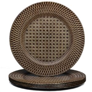 spsyrine faux rattan rustic charger plates, set of 6 elegant round plastic plate chargers for dinner, decorative for events and parties. (plaid)