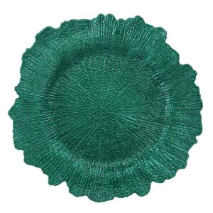 welmatch green plastic reef charger plates - 12 pcs 13 inch round floral sponge charger plates wedding party decoration (green, 12)