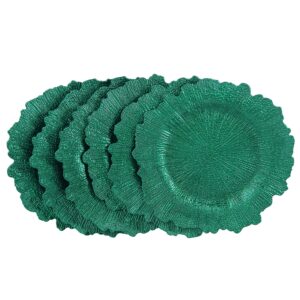 WELMATCH Green Plastic Reef Charger Plates - 12 pcs 13 Inch Round Floral Sponge Charger Plates Wedding Party Decoration (Green, 12)